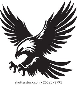"A fierce  white vector illustration of an eagle in mid-flight, wings fully spread, talons extended as if ready to strike