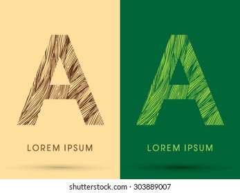 A, Font, concept line stroke , wood and leaf, grass, graphic vector.