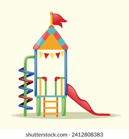 "A fun children's toy package with a slide, hut and circular ladder. Fun design for adventure and fun on the playground."