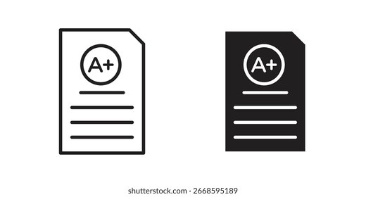 Iconos del informe del grado de A+ en estilo del arte de la línea aislado en el fondo blanco