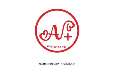 A+ grade vector icon in a swirly heart design with red circle signifying excellent pass score