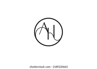 A, H, AH black handwritten monogram logo vector in circle frame svg