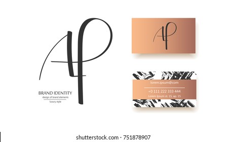 A, H and f letters combination logo. Company brand identity. Hand calligraphy logo. Business card template included. Classic style branding.