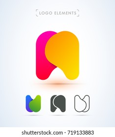 A, H, U letter logo collection. Vector abstract material design style