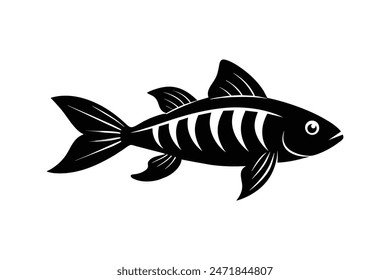 "Una Ilustración vectorial negra muy detallada que muestra la silueta elegante de un pez cebra, capturando su forma distintiva y características en la vista de perfil."