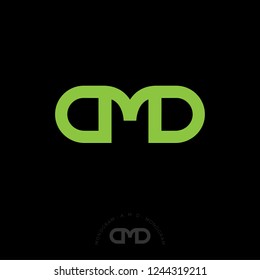 A, M and D letters. A, M and D linear monogram on a dark background. Three letters consist of green lines. Identity. Business Card.