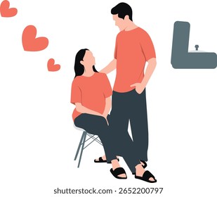 "Um homem olha para sua esposa com carinho e admiração, expressando amor através de seus olhos."