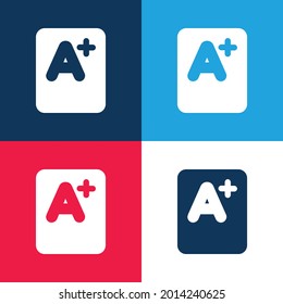 A+ Marcar azul y rojo cuatro colores mínimo conjunto de iconos
