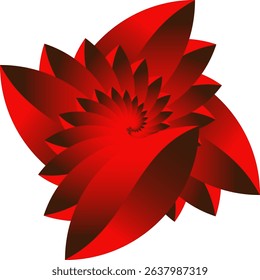 'A mesmerizing abstract digital art piece featuring a red and dark brown spiral flower or vortex pattern on a clean white background, conveying depth and dynamic motion.'