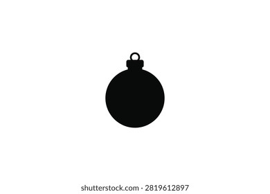 ['A minimalist black silhouette of a spherical Christmas ornament featuring a small hanging loop at the top, isolated on a plain white background']