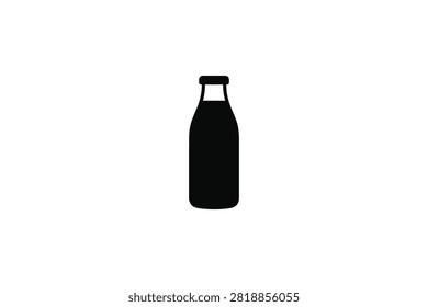 ['A minimalist black vector icon of a classic glass milk bottle isolated on a plain white background']