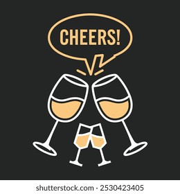 "Ein minimalistisches Design aus zwei Weingläsern und einer kleineren Champagnerflöte, die einen Toast aufwirft."