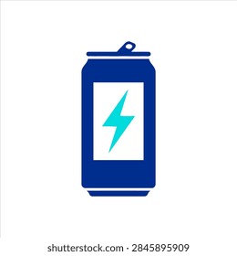 ['A minimalist flat vector icon of a blue aluminum beverage can featuring a bright cyan lightning bolt symbol on a white rectangular label']