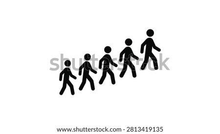 ['A minimalist graphic showing five black stick figures arranged in an ascending diagonal line, symbolizing development, hierarchy, or personal growth']