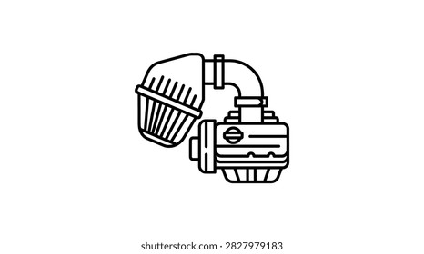 ['A minimalist vector icon depicting an automotive engine air filter assembly with a pipe and intake housing']