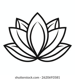 "Um vetor de arte de linha preta minimalista de uma flor de lótus sobre um fundo branco"