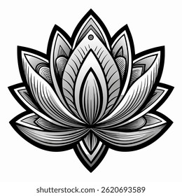  "A minimalistic, black line-art vector of a lotus flower on a white background"