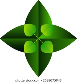 'A modern abstract geometric logo featuring four dark green leaves with lighter green inner elements, creating a stylized floral or natural shape on a clean white background,
