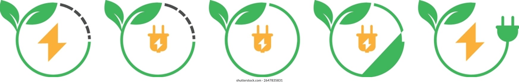 "A modern vector icon representing eco-friendly renewable energy. Includes green power, electricity saving, and sustainable environmental symbols in a clean, flat design style."