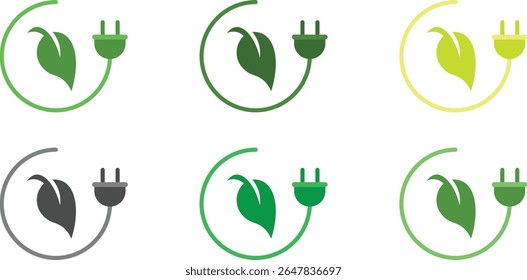 "A modern vector icon representing eco-friendly renewable energy. Includes green power, electricity saving, and sustainable environmental symbols in a clean, flat design style."