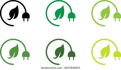 "A modern vector icon representing eco-friendly renewable energy. Includes green power, electricity saving, and sustainable environmental symbols in a clean, flat design style."