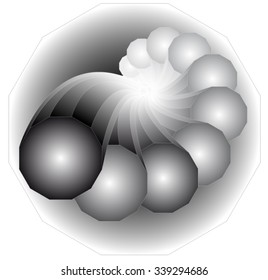 a, oblong paintings are shrinking and aging in a slight spiral and black migration to shrink and lighten up white