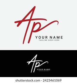 A, P, AP Initial letter logo. Alphabet AP Handwritten Signature logo