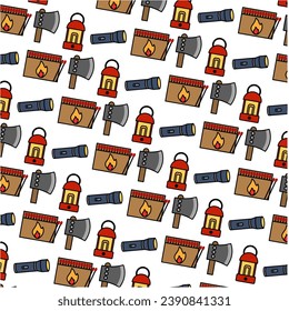 "A pattern of firewoods flashlight and axes" is a design asset that features a repeating pattern of firewoods flashlight and axes, perfect for adding a rustic and outdoorsy touch to various designs