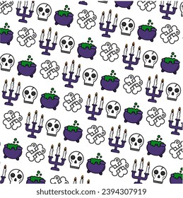 "A pattern Halloween with skulls and candles" is a dark and edgy design suitable for Halloween-themed projects, gothic design elements, or tattoo-inspired artwork. Perfect for creating a mysterious