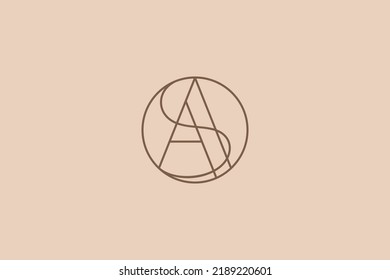 A, S, AS monocagrama manuscrito de logotipo en cuadro circular