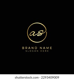 A, S, AS Initial letter handwritten and signature vector logo. Business template in round shape line art