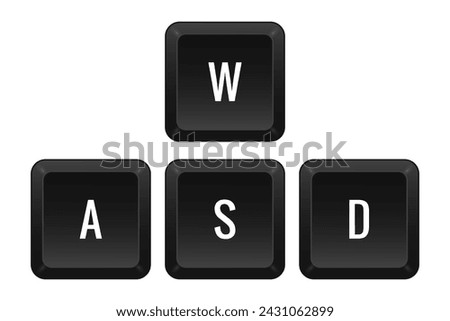 A, S, W, D, keys. Combination, keyboard, walk, navigation, control, computer, shortcut, laptop, functional, input device, peripheral, enter the text, typing, type, hotkeys, layout, language, qwerty