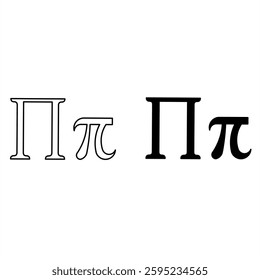 
"A set of Greek alphabet symbols Pi and Capital Pi used in mathematics. Includes two styles: black outline and solid black. Perfect for equations, education