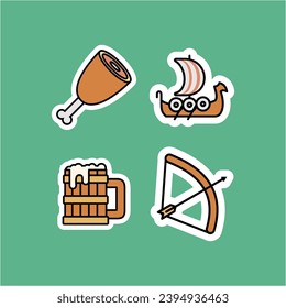 "A set of stickers with different items" is a collection of various themed stickers suitable for decorating laptops, notebooks, or digital designs for scrapbooking, journaling, and social media posts.