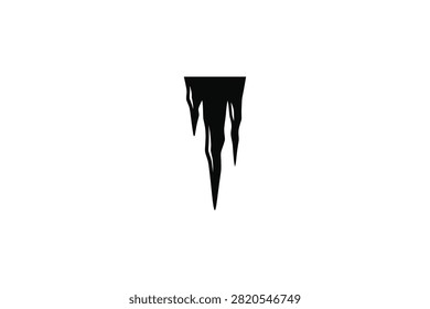 ['A simple black graphic illustration of a single icicle with jagged edges hanging from a flat top surface']