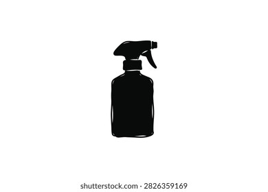 ['A simple black graphic silhouette of a handheld spray bottle with a trigger nozzle on a white background']