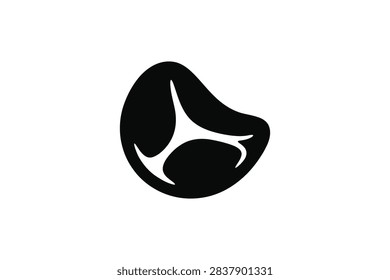 ['A simple black silhouette of a raw steak cut with a central bone shape on a white background']