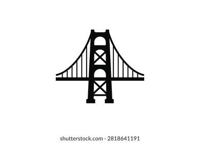 ['A simple black vector graphic illustration of the Golden Gate Bridge suspension bridge design on a white background']