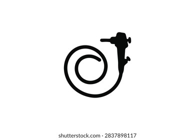 ['A simple black vector icon depicting a flexible medical endoscope with a control handle and a coiled insertion tube on a plain white background']