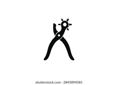 ['A simple black vector icon depicting a revolving leather hole puncher tool isolated on a white background']