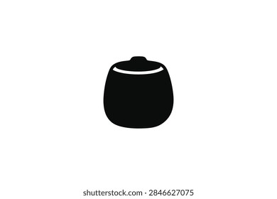 ['A simple black vector icon depicting a rounded pot with a lid, representing kitchenware or cooking equipment on a white background']