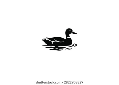 ['A simple black vector illustration of a mallard duck floating on water, isolated on a white background.']
