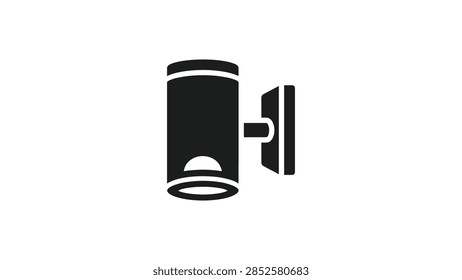 ['A simple flat black graphic icon depicting a cylindrical wall sconce light fixture with a mounting bracket on a white background']