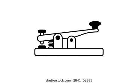 ['A simple vector drawing of a classic telegraph key used for Morse code communication featuring a lever spring and contact points']