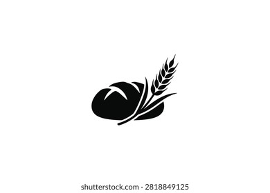 ['A simple vector graphic showing a round loaf of bread with a cross score mark next to a single stalk of wheat, isolated on a white background']