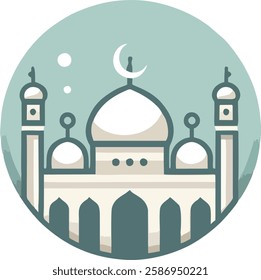 "A soft-toned mosque vector illustration in a circle. Ideal for Ramadan, Eid, and Islamic designs. EPS format, transparent background."