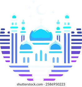 "A soft-toned mosque vector illustration in a circle. Ideal for Ramadan, Eid, and Islamic designs. EPS format, transparent background."