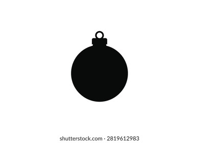 ['A solid black silhouette of a spherical Christmas ornament featuring a small hanging loop at the top against a plain white background']