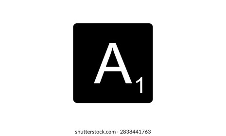 ['A square black game tile displaying the white letter A and the number one in the bottom right corner']