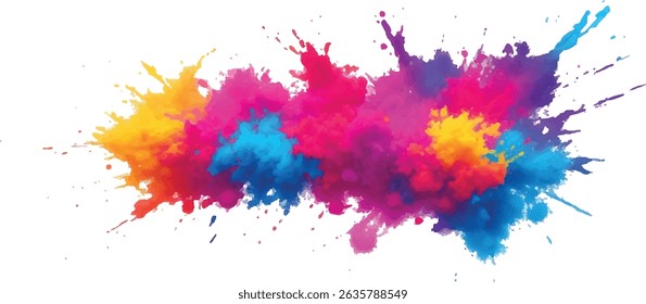 "A Stunning Explosion of Bright and Colorful Watercolor Splashes: Bold Brush Strokes in Vibrant Rainbow Hues Create a Modern, Abstract Aquarelle Design Against a Crisp White Background"
